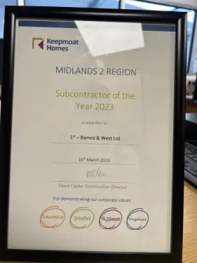 Click Here To Enlarge This Photo Of Keepmoat Homes Midlands Subcontractor of the Year 2023
